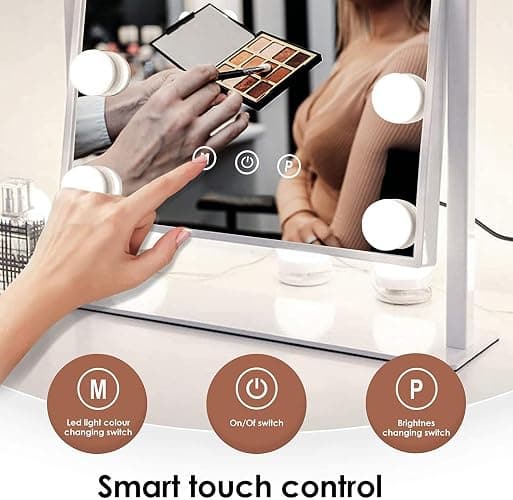 TUREWELL Hollywood Makeup Mirror with Lights,Large Lighted Vanity Mirror with 3 Color Light & 12 Dimmable Led Bulbs,Smart Lighted Touch Control Screen & 360 Degree Rotation(White) thumbnail 2
