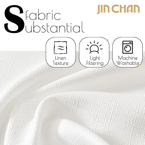 jinchan White Curtains for Living Room Bedroom Linen Textured Curtains 90 Inches Long Farmhouse Country Casual Weave Back Tab Drapes Light Filtering Window Draps 2 Panels White thumbnail 5