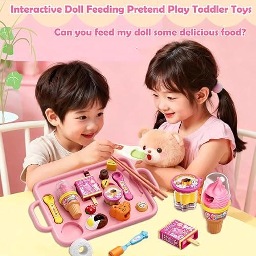 Pudding Ice Cream Feeding Toys for Dolls,Pretend Play Food Kitchen Accessories, Doll Role Play Girl Gifts Toys (Pink) thumbnail 5