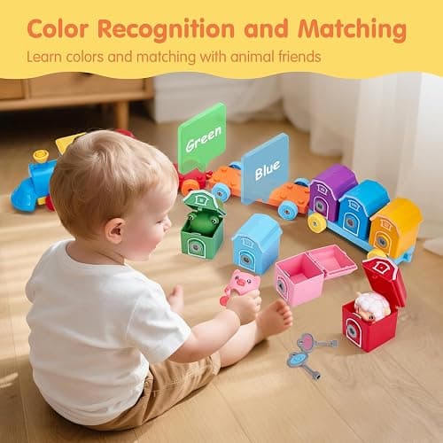 hahaland Toddler Learning Farm Train Set for Toddlers 1-3 Years | Counting Matching & Sorting Montessori Toys, Finger Puppets, Keys to Lock and Unlock Barns Birthday for Baby Boys Girls thumbnail 8