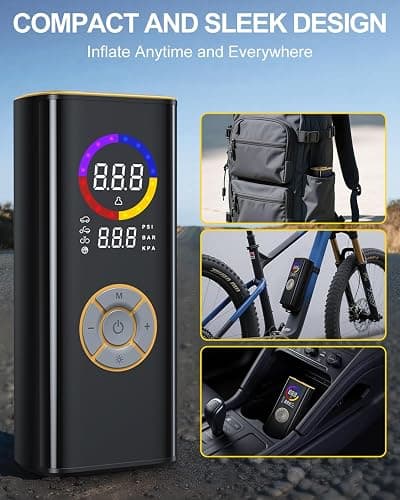 Tire Inflator Portable Air Compressor, 150 PSI Cordless Air Pump for Car Tires with Auto Shut-Off, LED Light and Digital Pressure Gauge, Electric Bike Tire Pump for Cars, Bike, Motorcycle, Ball thumbnail 8