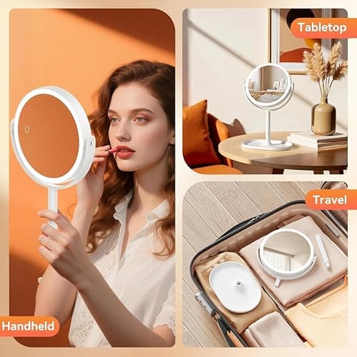 Auxmir Specchio Trucco con Luci 30X/1X Bifacciale, Specchio Ingranditore 8", Specchio da Tavolo Ricaricabile 2000mAh, 3 Colori di Luci 64 LED Rotazione a 360° Smontabile per Camera da Letto, Viaggio thumbnail 9