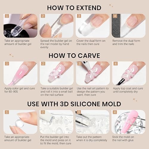 3d Gel Nail Art Sculpture Gel for Nail Art, Clear Black Non Stick Hand Hard | Hard Gel for Nails Home Manicure, Nail Salon, Nail Charms, Solid, Extension, Carving, Molding Gels 5g/0.18Oz thumbnail 8