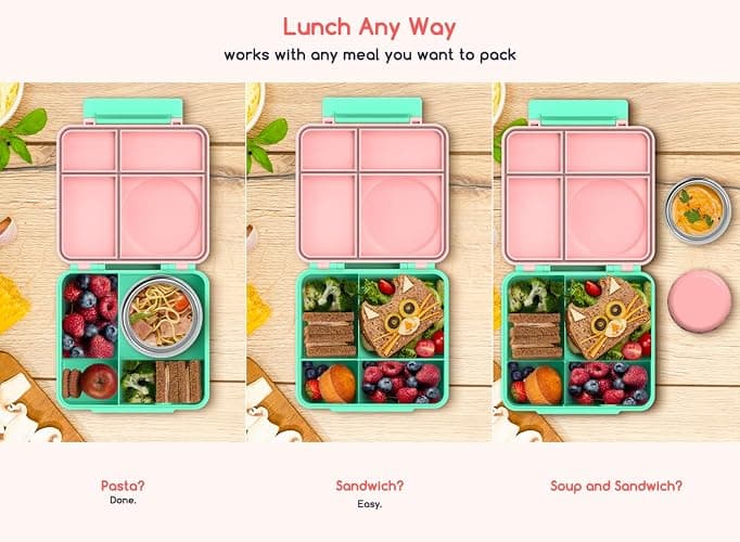 JoyYum Bento Box for Kids - Leak-Proof Bento Lunch Box with Insulated Thermos Food Jar - 4 Compartments, 1 Removable Divider, 1Spoon, 1 Fork - Dishwasher Safe, BPA-Free (Light pink) thumbnail 6