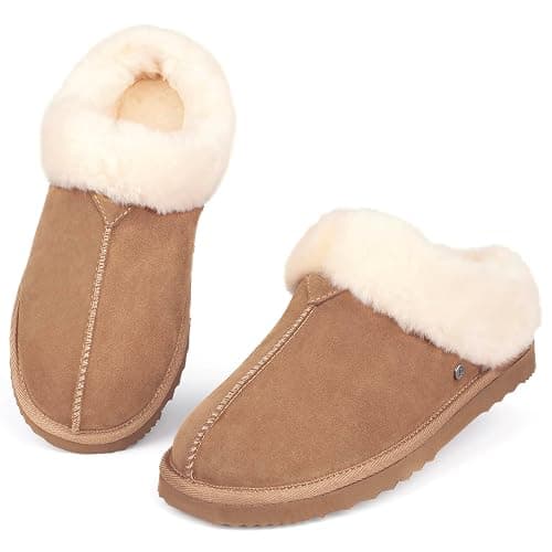 Parfeying Women's Slip on House Slippers, Real Wool from Sheep, Anti-slip Rubber Sole Warm Indoor Outdoor Slippers for Women - Image 1