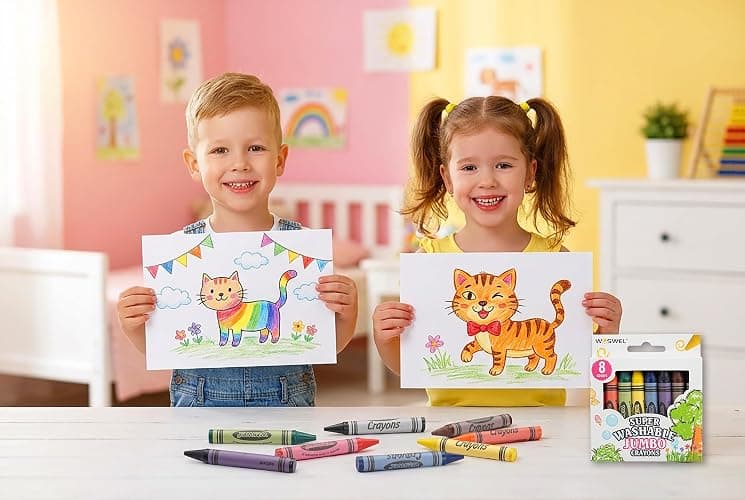 WOSWEL Jumbo Crayons Bulk 12 Pack, Fat Crayons for Toddlers 1-3, Non-Toxic Easy-Grip for Kids Ages 2-4, 8 Bright Colors, Safe Art Supplies for Coloring Books & School Projects thumbnail 6