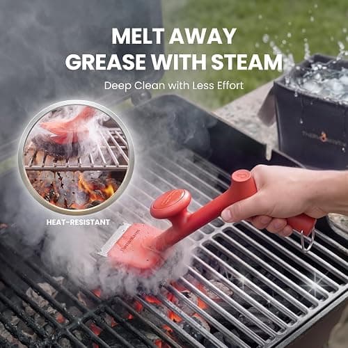 ThermoMaven Bristle-Free BBQ Grill Brush - No Wire Risk Steam Cleaner Removes Burnt Grease Fast - 17" Cool-Touch Handle, Scraper & 3 Replaceable Heads for Gas, Charcoal & Cast Iron thumbnail 2