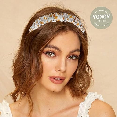 YONOY 7Pcs Fashion Headband Set for Women & Girls with Different Designs - Non Slip Floral, Pearl and Vintage Wide Headbands (Green) thumbnail 2