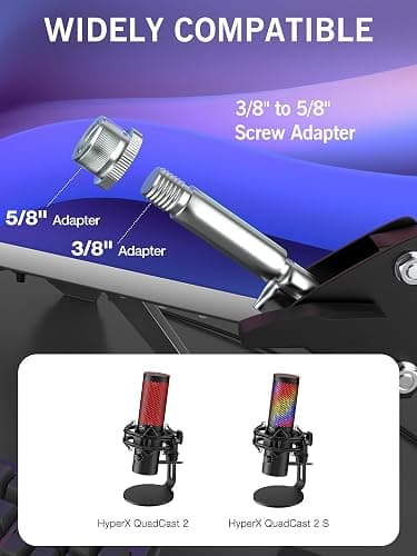 QuadCast 2 Boom Arm, Mic Arm Microphone Arm for HyperX QuadCast 2 with HyperX QuadCast 2 Pop Filter, 3/8" to 5/8" Adapter, by SUNMON thumbnail 3