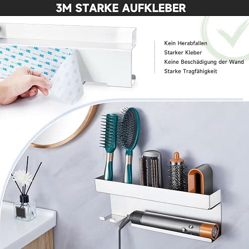YYBO Föhnhalter Wand Ohne Bohren, Glätteisen Halterung, Föhn Halterung für Glätteisen Lockenstab Styler Zubehör, Fönhalter Wandhalterung, Fönhalterung Bad (Silber) thumbnail 6