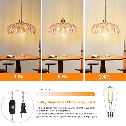 QIYIZM Plug in Pendant Light Hanging Lights with in Cord Mid Century Modern Gold Hanging Lamp Flower Glass Amber Vintage Dimmable Chandelier Ceiling Fixture for Living Room,Kitchen,Boho thumbnail 2