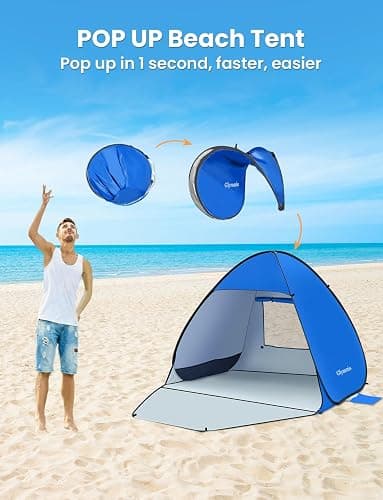 Glymnis Pop Up Beach Tent Beach Shade Tent for 1-4 Persons Sun Shelter UPF 50+ Enclose Zipper Door Portable Easy Up Beach Tent thumbnail 4