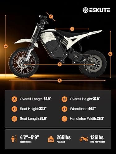 ESKUTE Electric Dirt Bike for Teens Adults, Mid-Drive Motor 3500W Peak, Electric Motorcycle 48V23Ah Battery, Hydraulic Brake，53Mile,38mph, Hydraulic Nitrogen Shock Absorbers thumbnail 6