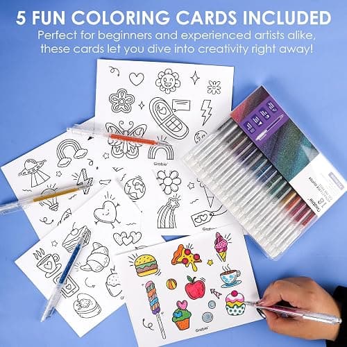 Grabie 18 Color Glitter Gel Pens, Retractable Sparkle Art Pens | Retractable Design, Smooth Gel Ink, Sparkling Finish, Acid Free Ink, Quick Drying, Coloring Books, Journaling, Drawing thumbnail 6