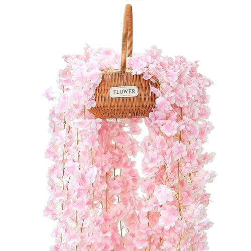 AWARDSEN 6PC 35.4FT Cherry Blossom Flowers Garland for Pink Flowers Garland Silk Cherry Blossom Vines Hanging for Wedding Party Sakura Cute Spring Summer Decor thumbnail 7
