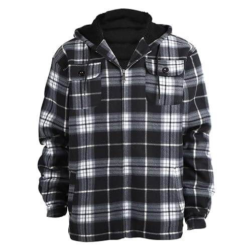 Facitisu Hoodies for Men Sherpa Lined Heavyweight Flannel Jackets Fleece Plaid Winter Warm Coats thumbnail 7