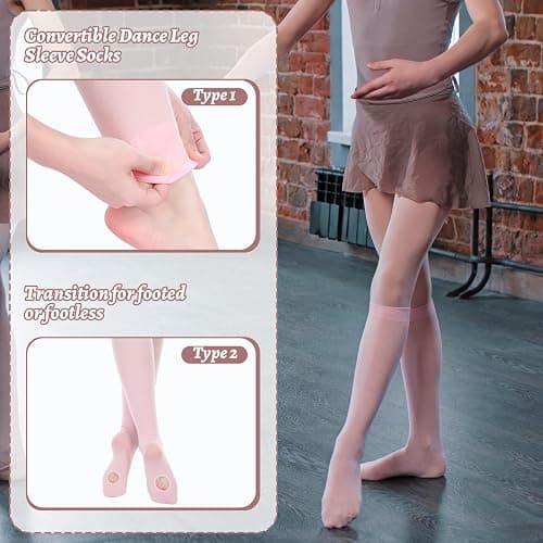 Cuffbow 4 Pairs Pink Ballet Tights Socks Thin Knee High Dancing Socks Women Girls Ballet Stockings for Dance Jazz Shoes thumbnail 4