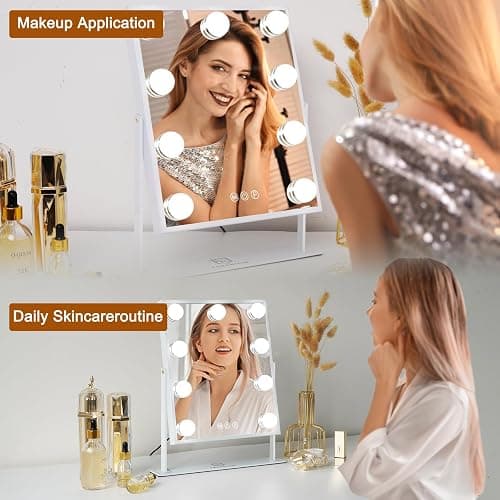 FENCHILIN Vanity Mirror with Light Lighted Makeup Mirror Vanity Smart Touch Control 3Colors Dimmable Detachable 10X Magnification Tabletop 360°Rotation(White) thumbnail 5