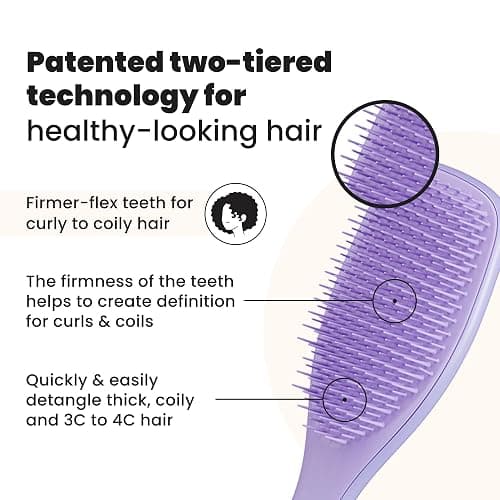Tangle Teezer Ultimate Detangler Curly Hair Brush, Dry & Wet Hairbrush, Reduces Frizz & Breakage, for 3C to 4C Curly Hair Types, Purple Passion thumbnail 2