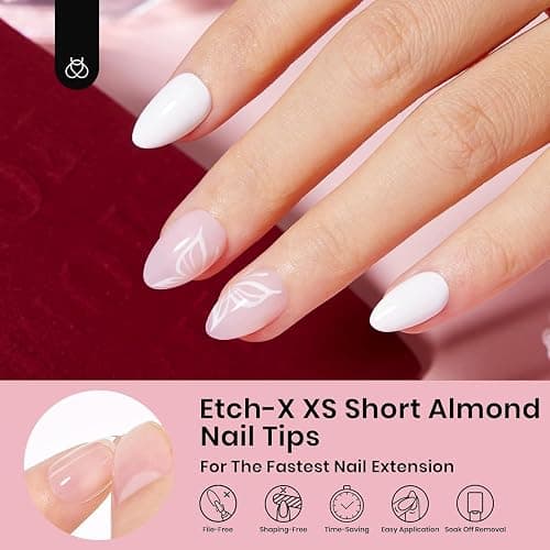 Beetles Extra Short Almond Nail Tips, 12 Sizes 288 PCS Pre-Shaped Clear Full Cover Etch Gel Nail Tips Clear Acrylic Nails Glue on Nails for Girls Women Nail Art Design,Nail Glue Needed thumbnail 3