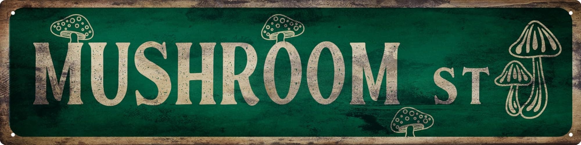 Vintage Tin Sign Retro Metal Mushroom St Signs Stylish Wall Art Plaques for Home Decor Bathroom Kitchen House and Gothic Wall Decor or as a Unique Poster 16x4 in - Mushroom St