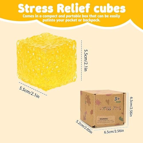 Graphinza Honeycomb Ice Cube Squishy Cubes, Durable Squeeze Toys Autism Stress Ball, Soft for Adults and Boys & Girls Age 3+ (2.16in) (Yellow) thumbnail 2