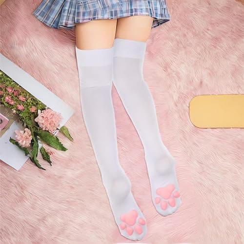 Lusofie Cat Paw Socks for Women Cute Thigh High Socks Kawaii Soft 3D Cat Sock Toe Beans Knee High Sock for Cosplay Halloween Party thumbnail 3