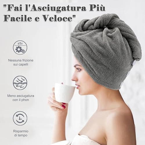 FREATECH 3 Pezzi Asciugamano Capelli in Microfibra - Asciugare Rapidamente i Capelli Bagnati senza Crespo, Turbante Capelli Morbido e Assorbente con 3 Bottoni per Donna, Bambino, Capelli Lunghi Ricci thumbnail 2