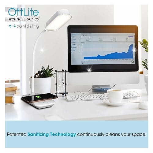 OttLite Achieve LED Sanitizing Desk Lamp Wireless Charging and USB Charging - Touch Activated, Flexible Neck, Modern Light for Reading, Crafting & Office Desktop thumbnail 4