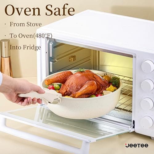 JEETEE Pots and Pans Set Non Stick 17pcs, Kitchen Cookware Sets with Detachable Handle, Induction Nonstick Cookware Set with Removable Handle, Stackable RV Cookware, Oven Safe, PFAS/PFOA Free, Beige thumbnail 5