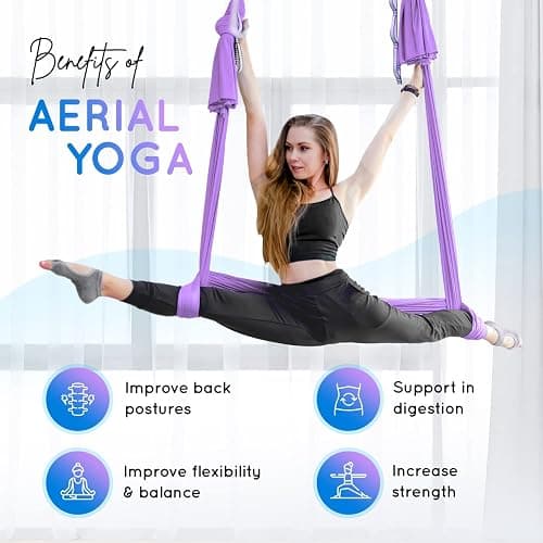Yes4All Aerial Yoga Hammock 5.5 Yards, 198 Inches Height Aerial Silks, Yoga Trapeze Increasing Strength, Flexibility and Balance thumbnail 5