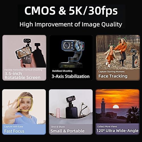 ORDRO Fotocamera Vlogging M5 5K con stabilizzatore a 3 assi a 120° Ultra Wide Angle IR Night Vision 3.5'' Rotatable IPS Screen, Small Vlog Camera with 64G Memory Card for Photography YouTube TikTok thumbnail 6