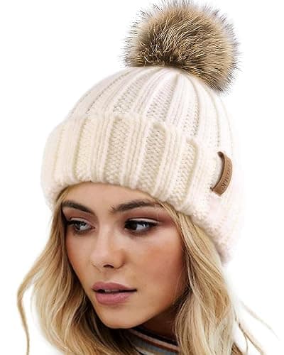 FURTALK Womens Winter Knitted Beanie Hat with Faux Fur Pom Warm Knit Skull Cap Beanie for Women - Image 1