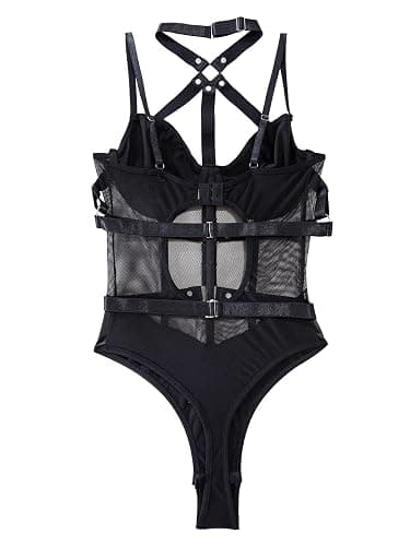 Lilosy Sexy Crisscross Choker Leather Pu Underwire Babydoll Women Harness Teddy Bodysuit Nightshirt One Piece thumbnail 5