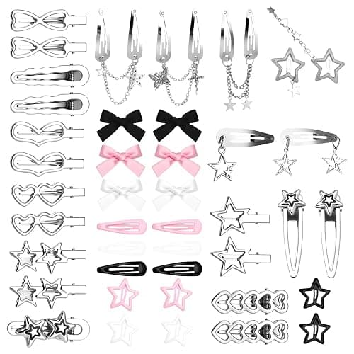 Fingertip WD 42Pcs Y2k Pink Hair Clips Set Kawaii Hair Love Star Cross Hair Clip 2000s Non Slip Accessories Styling Tools Cool Hair Barrettes for Girls Hairstyle - Image 1