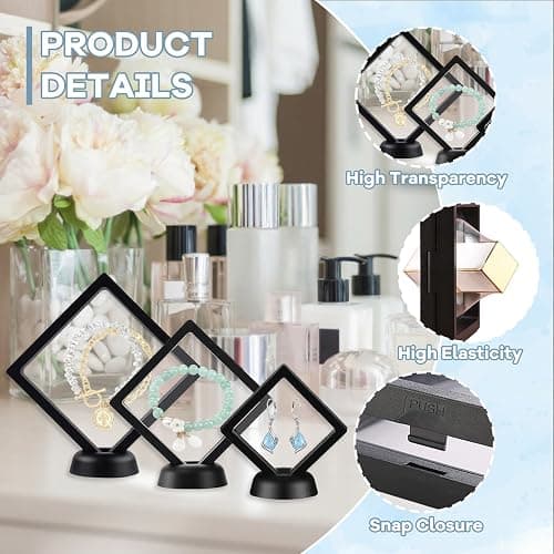BMHHWAI 12Pcs 3D Floating Display Case 2.7in Black, Clear Film Jewelry Storage Box Plastic Frame Stand for Challenge Coin Fossils Rocks Shark Tooth Butterfly thumbnail 3