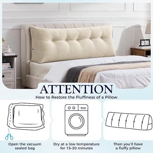 TESICA Twin Wedge Pillow Headboard College Dorm Bed Backrest Triangular Headboard Pillows with Side Pocket Dorm Bed Cushion, Cream White thumbnail 7