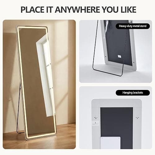 Chiiva 64"x21" LED Full Length Mirror with Lights - Full Body Floor Mirror, Dimmable with 3 Color Temperature, Memory Function, Standing Leaning Wall Mounted Vanity Mirror for Bedroom Cloakroom thumbnail 8