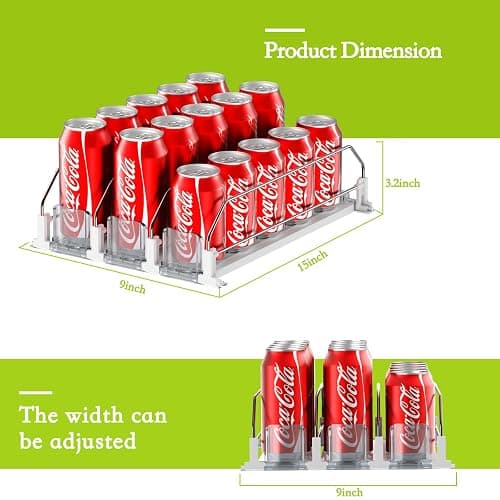 IBORING Drink Organizer for Fridge,Self Pushing Fridge Drink Organizer,Automatic Drink Dispenser for Fridge-Holds up to 15 Cans, 14.96inch, White thumbnail 2