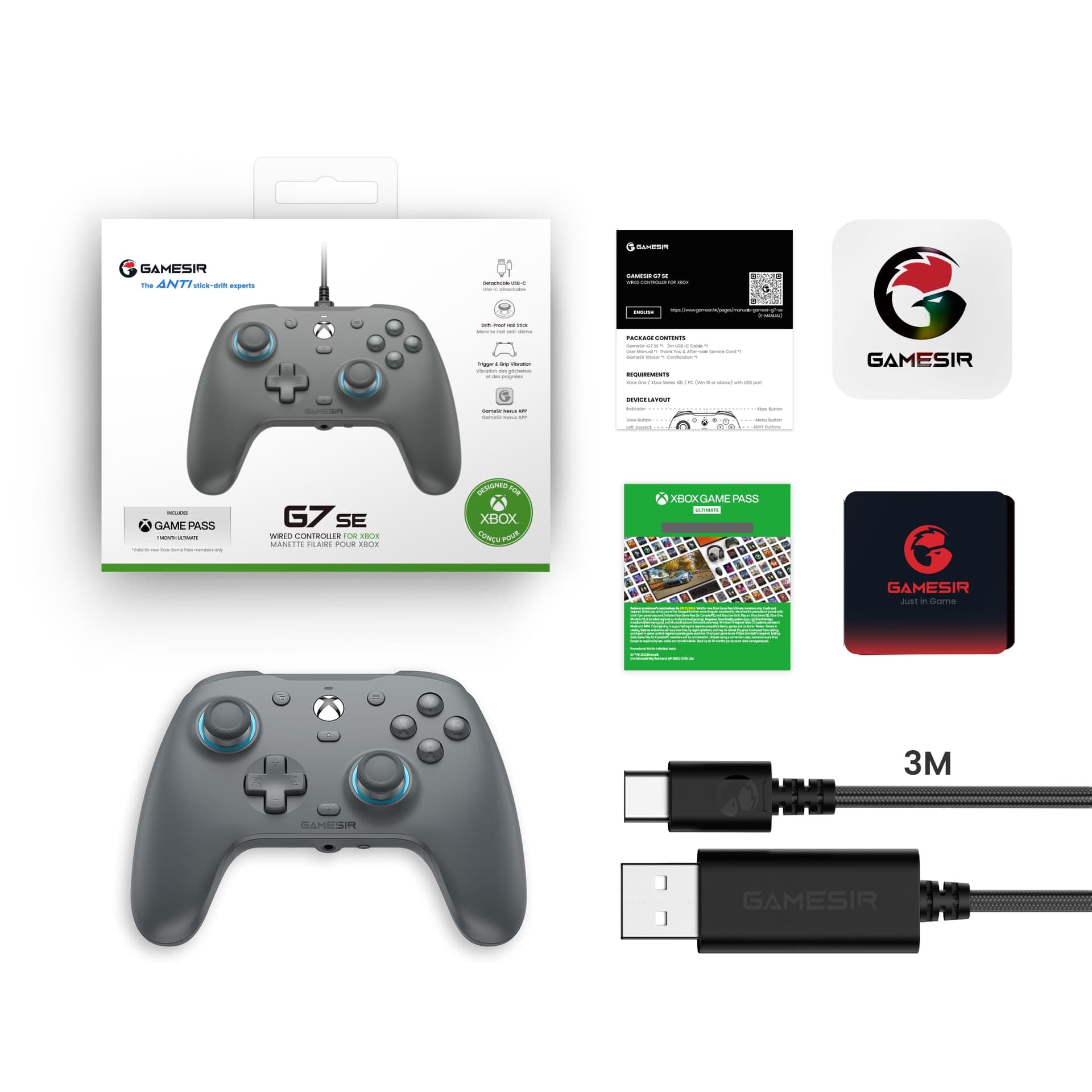 GameSir G7 SE Wired Controller for Xbox Series X|S, Xbox One & Windows 10/11, Plug and Play Gaming Gamepad with Hall Effect Joysticks/Hall Trigger, 3.5mm Audio Jack-Gray thumbnail 8