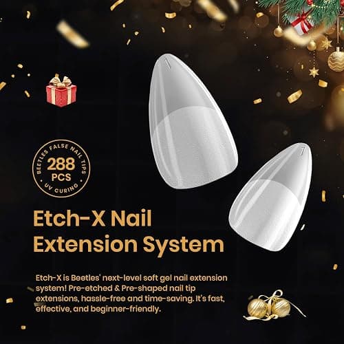 Beetles Extra Short Almond Nail Tips, 12 Sizes 288 PCS Pre-Shaped Clear Full Cover Etch Gel Nail Tips Clear Acrylic Press on Nails Extension for Girls Women Nail Art Design, Nail Glue Needed thumbnail 2