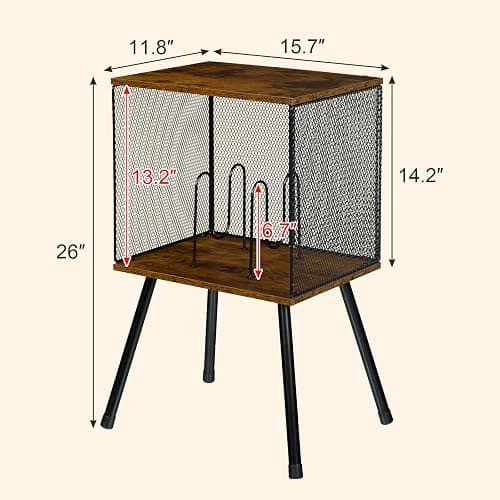 X-cosrack Record Player Stand with Storage up to 100 Albums, Retro Small Vinyl Record Holder - Adjustable Divider, Book/LP Record Storage and Organizer Vinyl Table for Living Room, Bedroom thumbnail 3