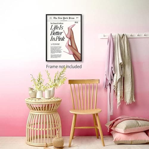 Vintage Funky Newspaper Wall Art Fashion Funny Quote, Life Is Better In Pink Poster Prints Heel Picture for Girly Bedroom Apartment Wall Decor 12x16 inch Unframed thumbnail 5