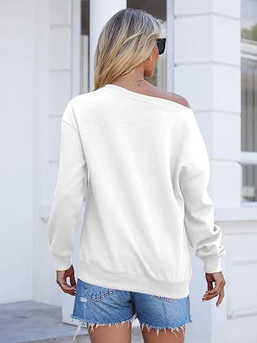 Bellcoco Womens Off the Shoulder Sweatshirt Long Sleeve Pullover Tops Oversized Sweatshirts Trendy Fall Outfits thumbnail 5