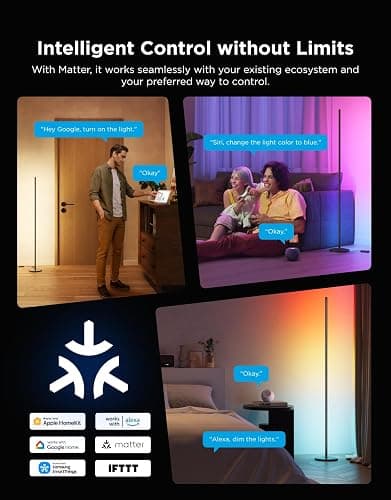 Govee RGBIC Floor Lamp Basic, 1000lm LED Corner Lamp Compatible with SmartThings, Alexa, and Matter, Modern Floor Lamp with Music Sync and 16 Million DIY Colors, Standing Lamp for Bedroom Living Room thumbnail 2