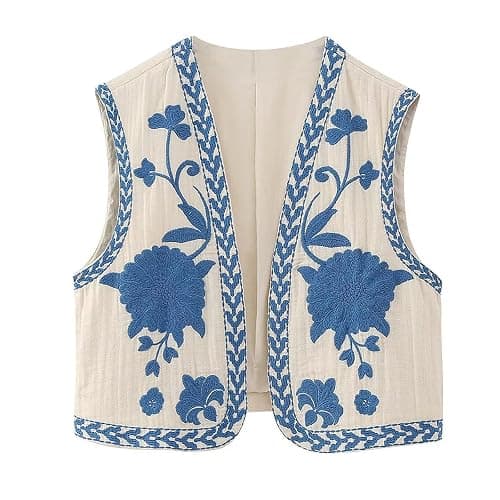 Vintage Floral Embroidered Vest Fashion Crochet Flower Cardigan Y2k Sleeveless Open Front Crop Vest - Image 1