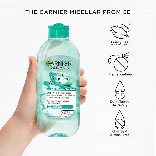 Garnier Micellar Water with Hyaluronic Acid, Facial Cleanser & Makeup Remover, Hydrating and Plumping, For All Skin Types, Vegan, Cruelty Free, 13.5 Fl Oz (400mL), 1 Count thumbnail 5