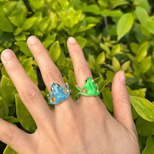 ULLKEL 2 Pcs Cute Frog Rings for Women Adjustable Open Band Green Animal Finger Accessories Whimsical Jewelry for Best Friend Birthday Daily Wear thumbnail 4