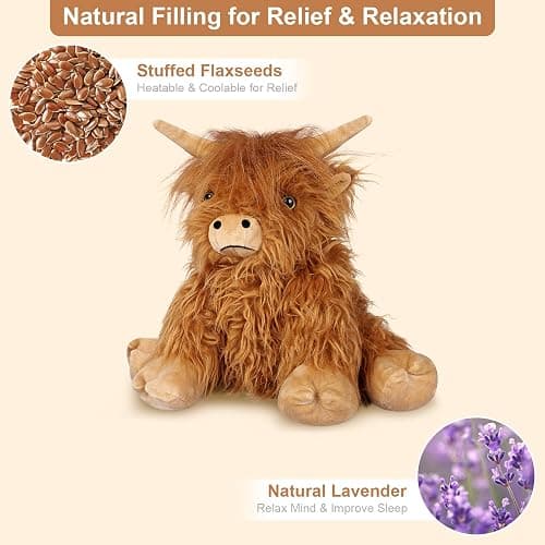 SuzziPals Heatable & Coolable Highland Cow Stuffed Animals Plushie, Microwavable Heating Pad for Soothing & Relaxation, Lavender Scented Cattle Plush Toys for Stress Relief, Stuffed Cow Gifts thumbnail 4