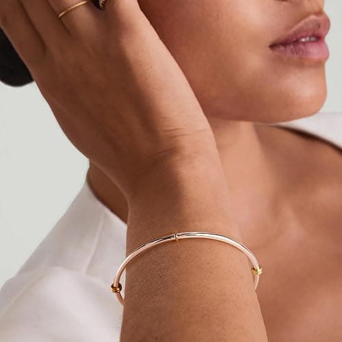 NOKMIT Two-Tone Stackable Bangle Bracelets for Women, Triple Interlocking Stainless Steel Bangle Set, Classic High Polished Thin Plain Non-Tarnish Mixed Metal Gold&Silver 1PC/3PCS thumbnail 5